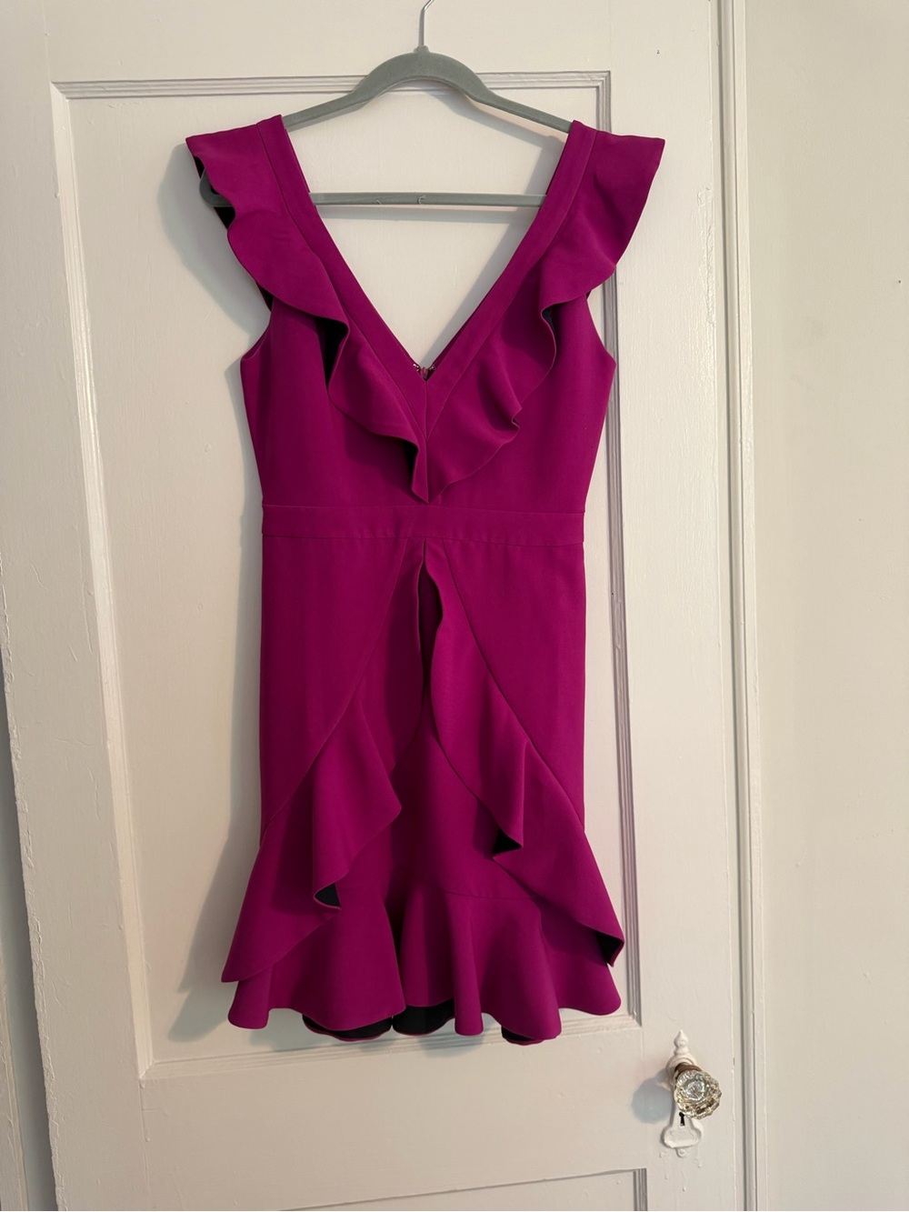Sleeveless Ruffle V-Neck Dress in Magenta